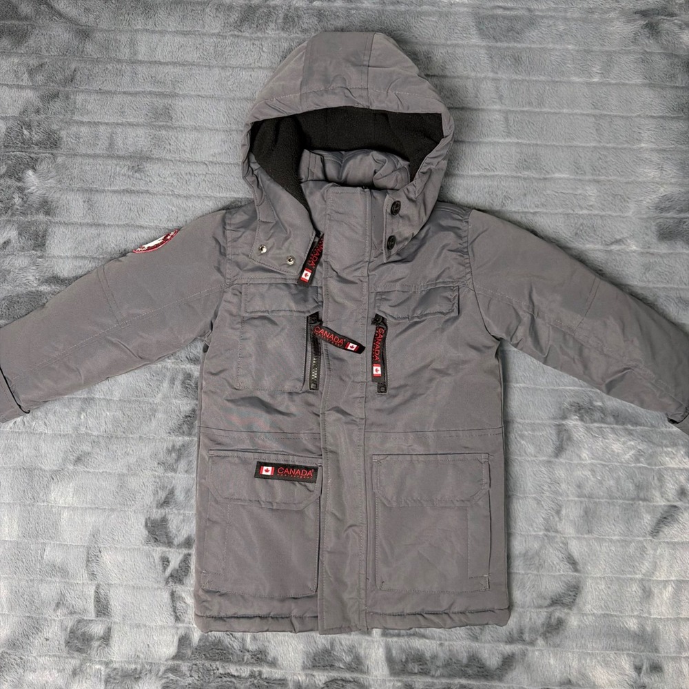 Canada Weathergear Boys Grey Winter Parka Hooded Puffer Jacket Size 4